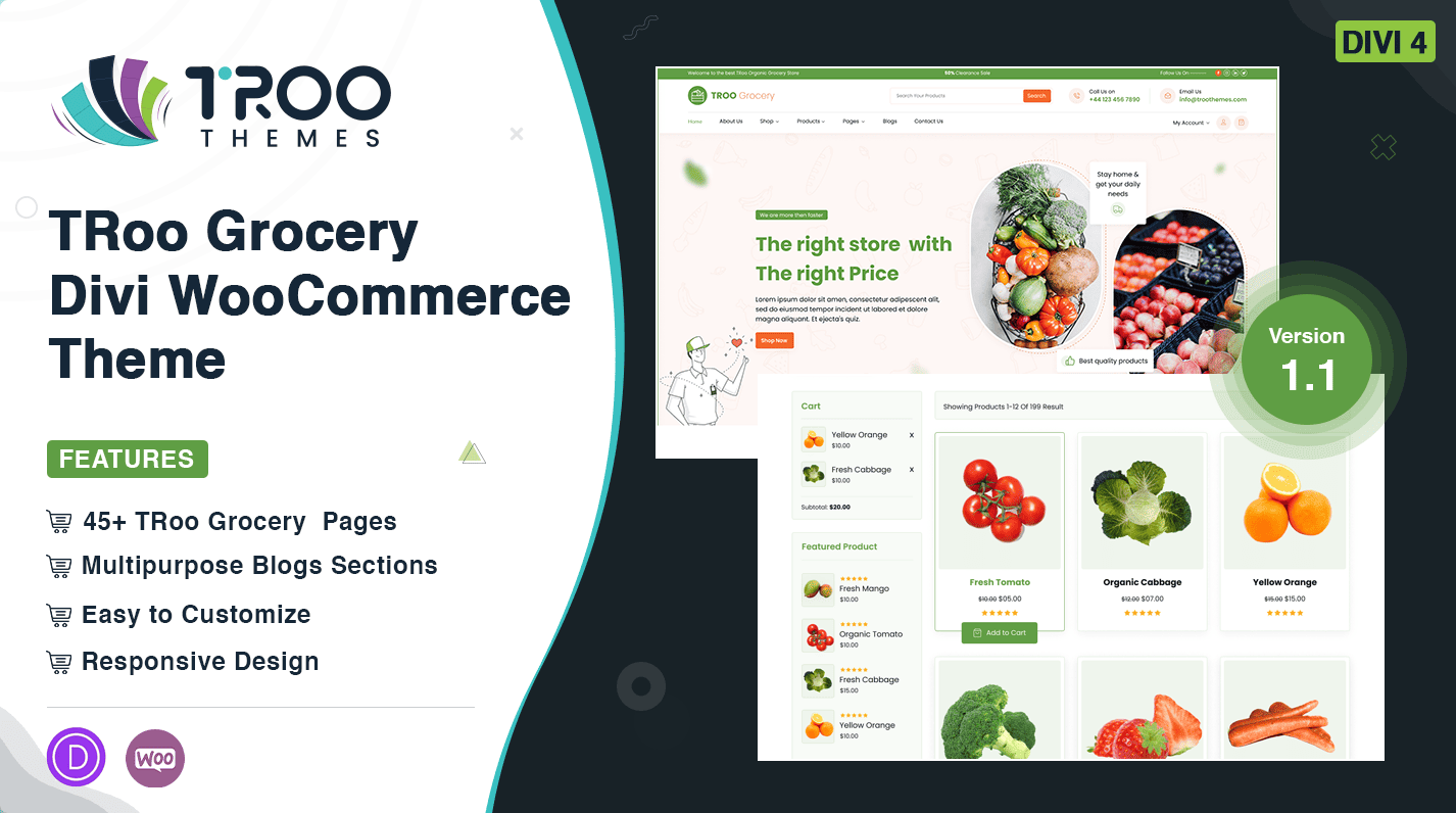 TRoo Grocery WooCommerce Divi Child Theme